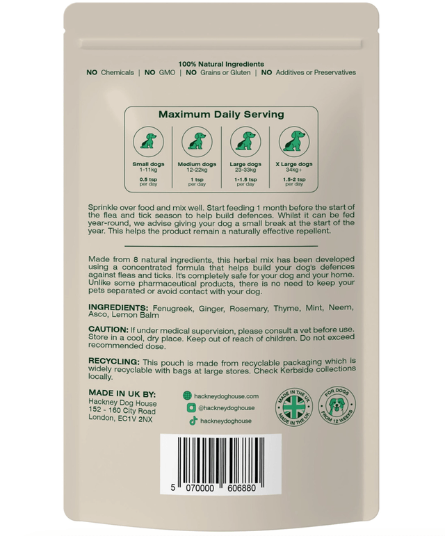 Hackney Dog House - Natural Flea and Tick Powder For Dogs | 80 Servings