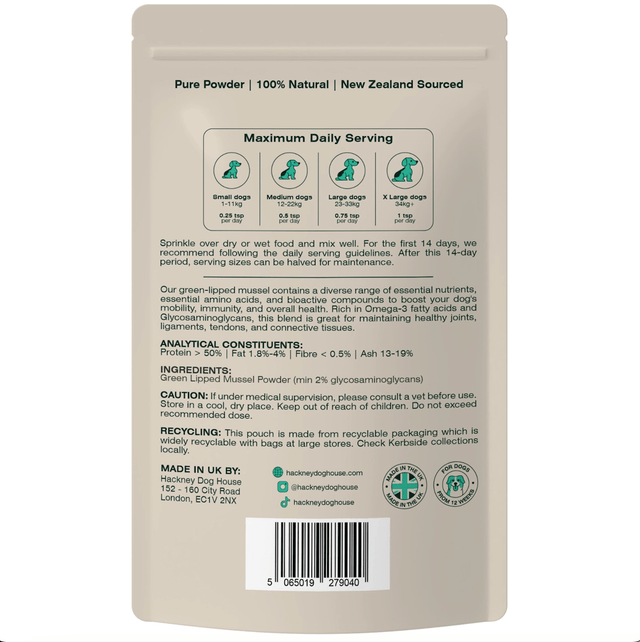 Hackney Dog House - Green Lipped Mussel Powder For Dogs | 80 Servings