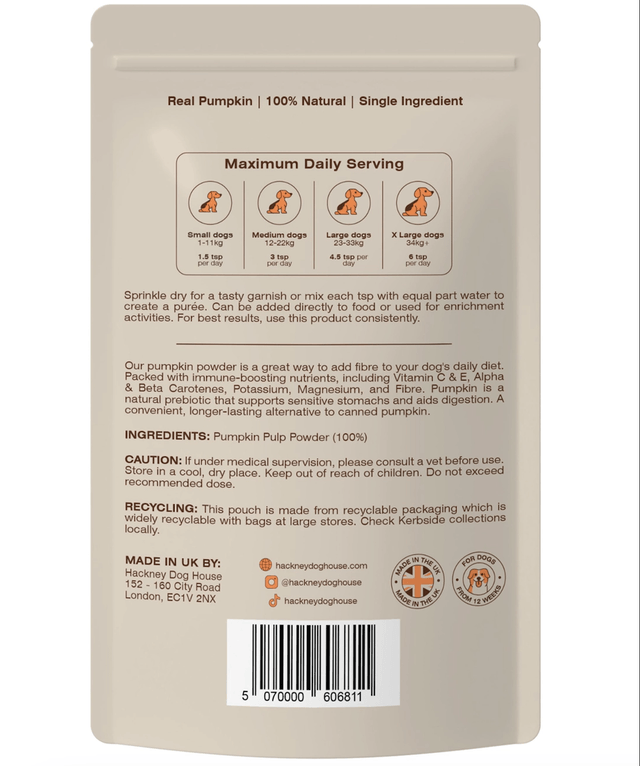 Hackney Dog House- Pumpkin Powder For Dogs | 30 Servings