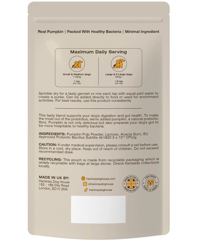 Hackney Dogs House - Probiotics For Dogs | Pumpkin Powder + Probiotic 30 Servings